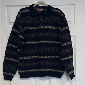 CHAPS RALPH LAUREN - Men's Sweater with Navy and Beige Pattern - Size L